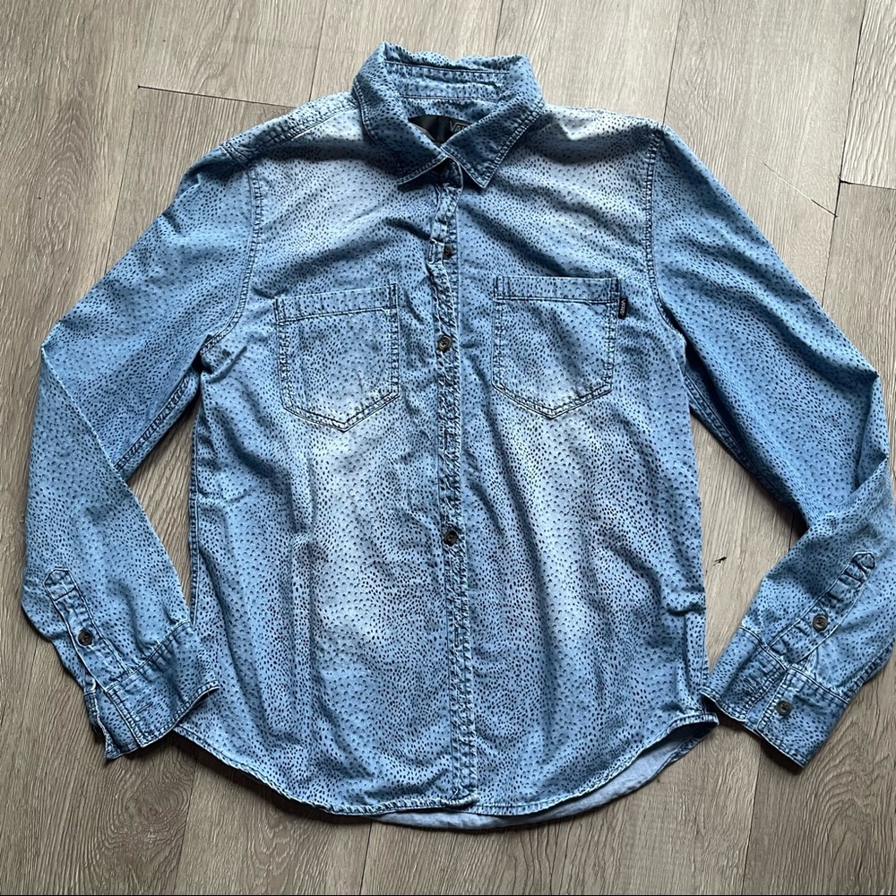 Vans denim printed top blouse size M